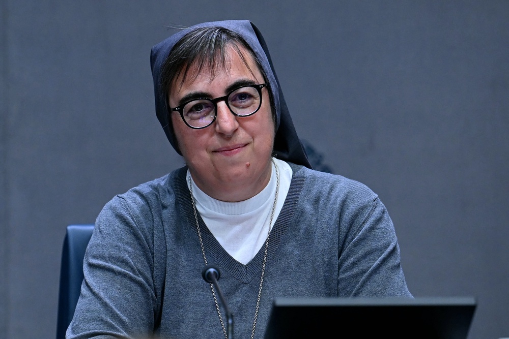 Italian economist, sister Alessandra Smerilli attends a press conference about 'Raising Hope for Climate Justice