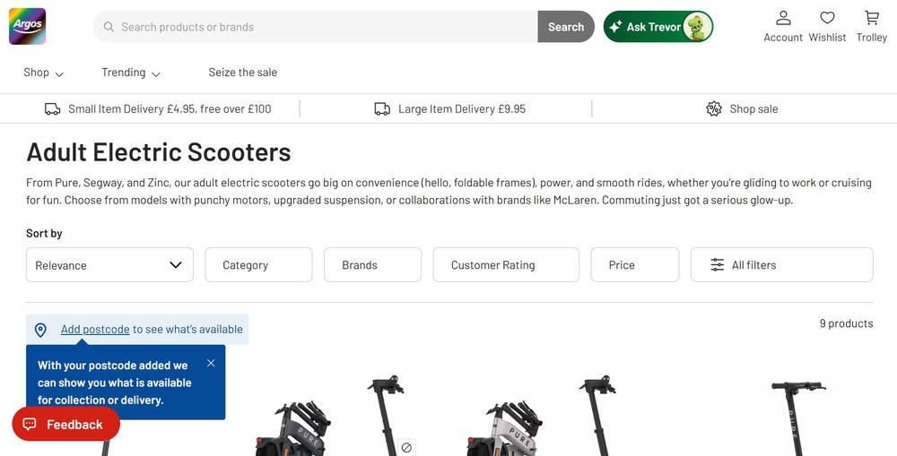 Argos includes prominent warnings about the law around e-scooters on each individual advert (PA)