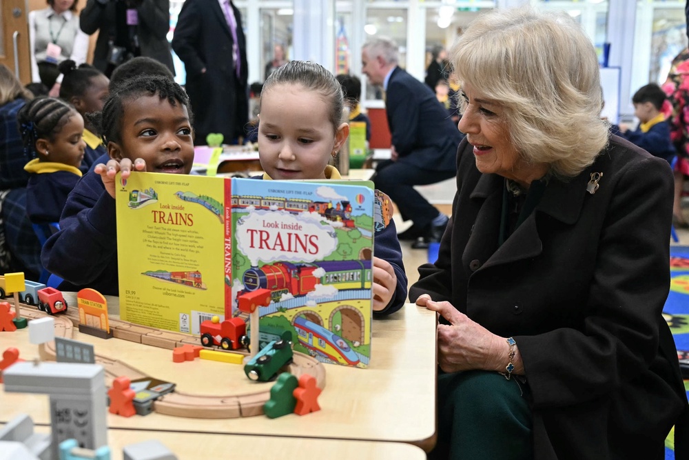 Camilla meeting pupils during a visit to Christ Church Primary School in London in February (Justin Tallis/PA) (PA Wire)