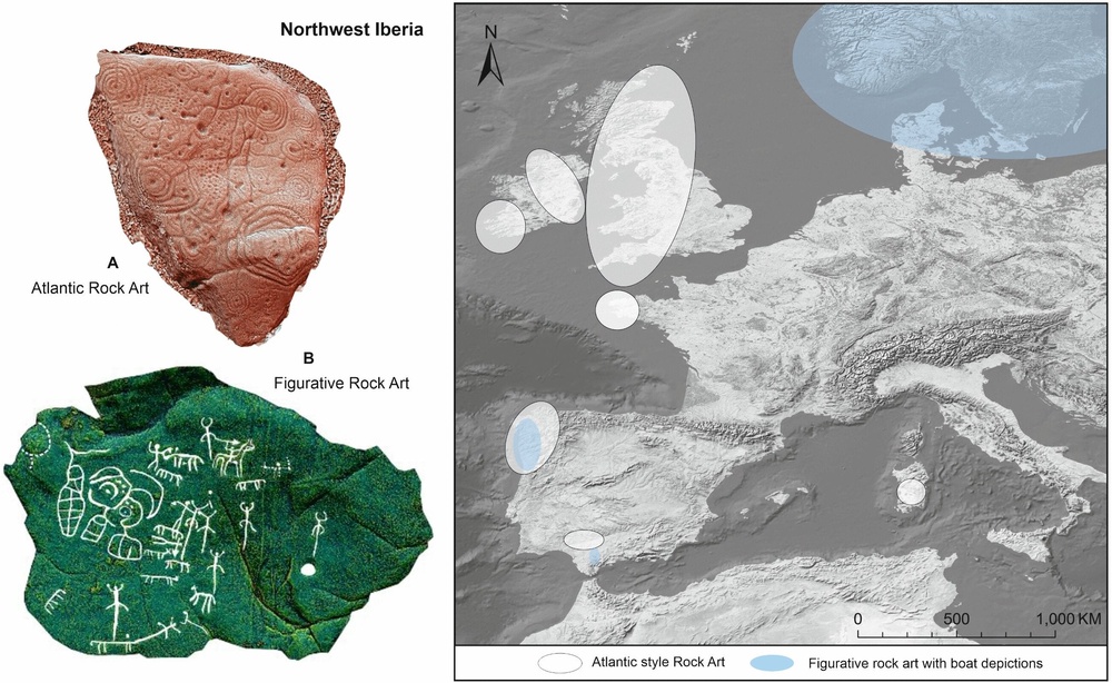 Examples of Atlantic and Figurative Rock Art traditions in northwest Iberia: (A) Tapada do Ozão, Valença; and (B) Monte de Porreiras 6, Paredes de Coura, Portugal (PLOS One (2026))