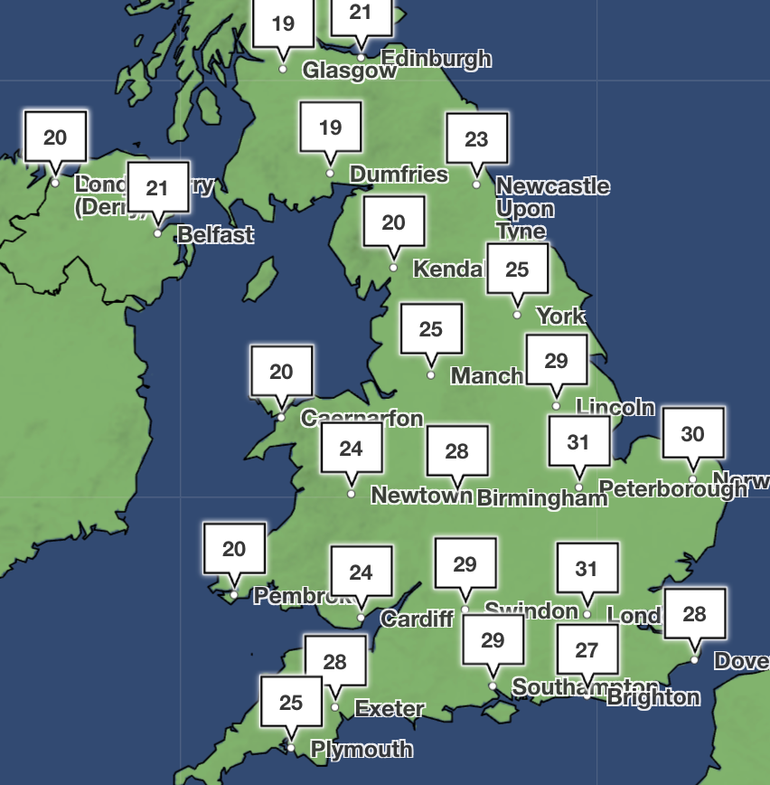 Temperatures will heat up by next week to 31C (Met Office)