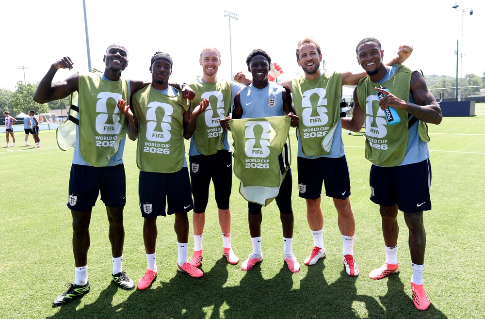 England players pose during training ahead of the last 32 clash with DR Congo on Wednesday (Getty)
