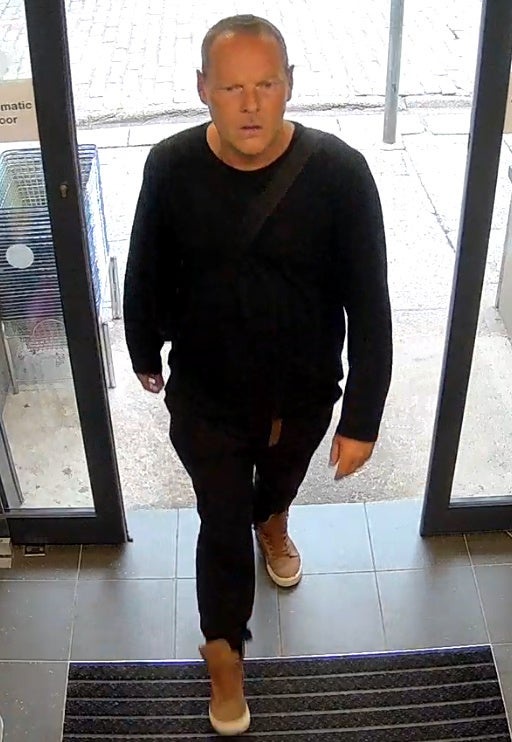 50-year-old Lee Hockey caught on CCTV at Tesco Express in Truro on 22 June 2025 (Devon and Cornwall Police/PA Wire)