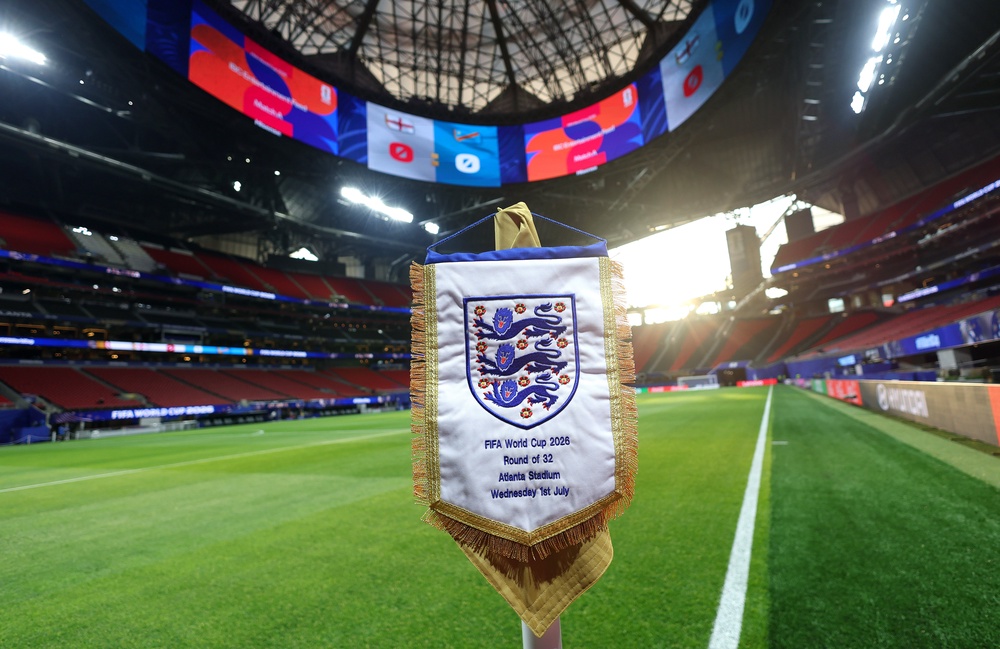 The England match pennant in place ahead of the match against DR Congo (Getty)