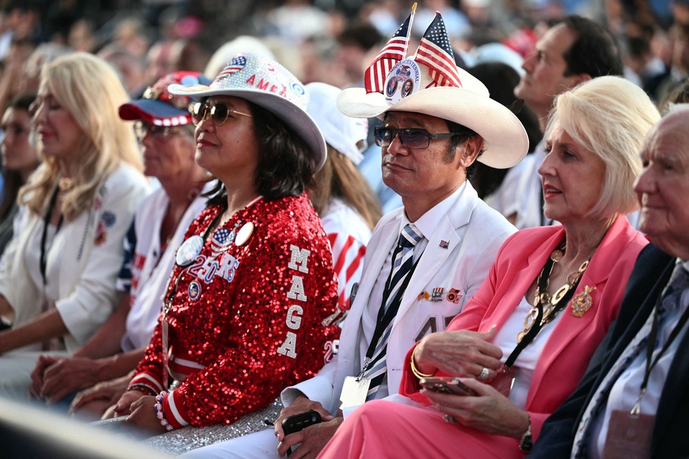 Among those in attendance on June 24 were numerous administration officials and Trump supporters clad in MAGA-branded outfits (AFP via Getty Images)