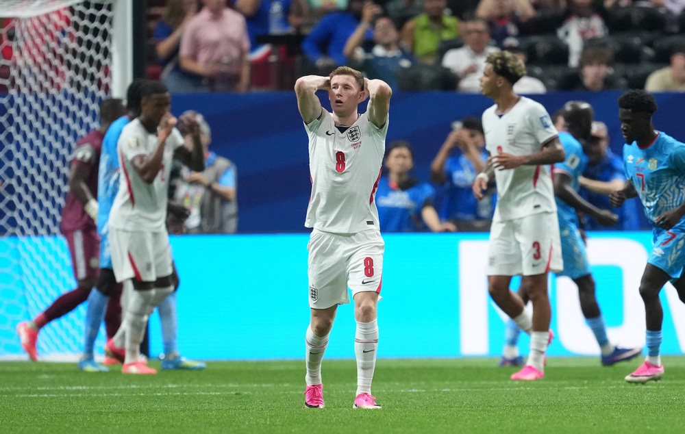 England's Elliot Anderson reacts after a missed chance (PA)