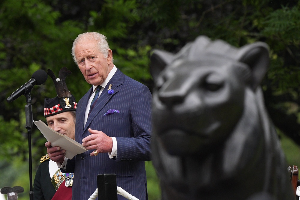 Charles speaks after unveiling a statue (Aaron Chown/PA) (PA Wire)