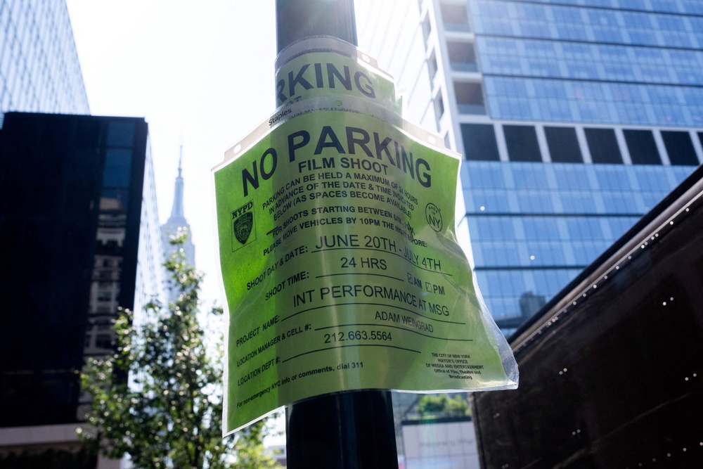 NYPD ‘No Parking’ sign goes up outside of Madison Square Garden, ahead of a reported wedding between Taylor Swift and Travis Kelce (Reuters)