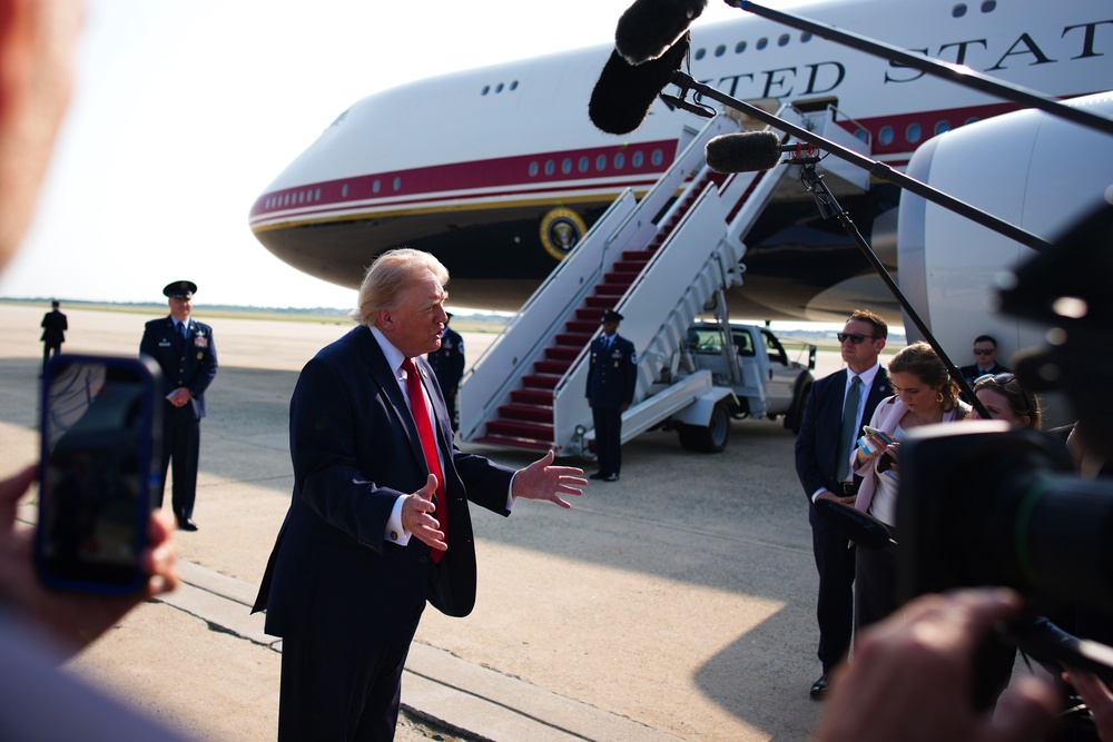 The new plane features Trump’s preferred red, white and blue color scheme (Getty)