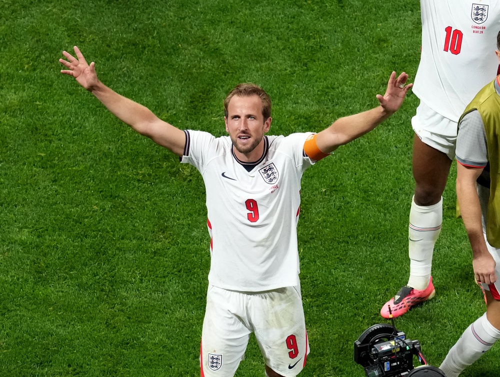 England’s Harry Kane celebrates on the pitch after the Fifa World Cup Round of 32 match (Nick Potts/PA) (PA Wire)