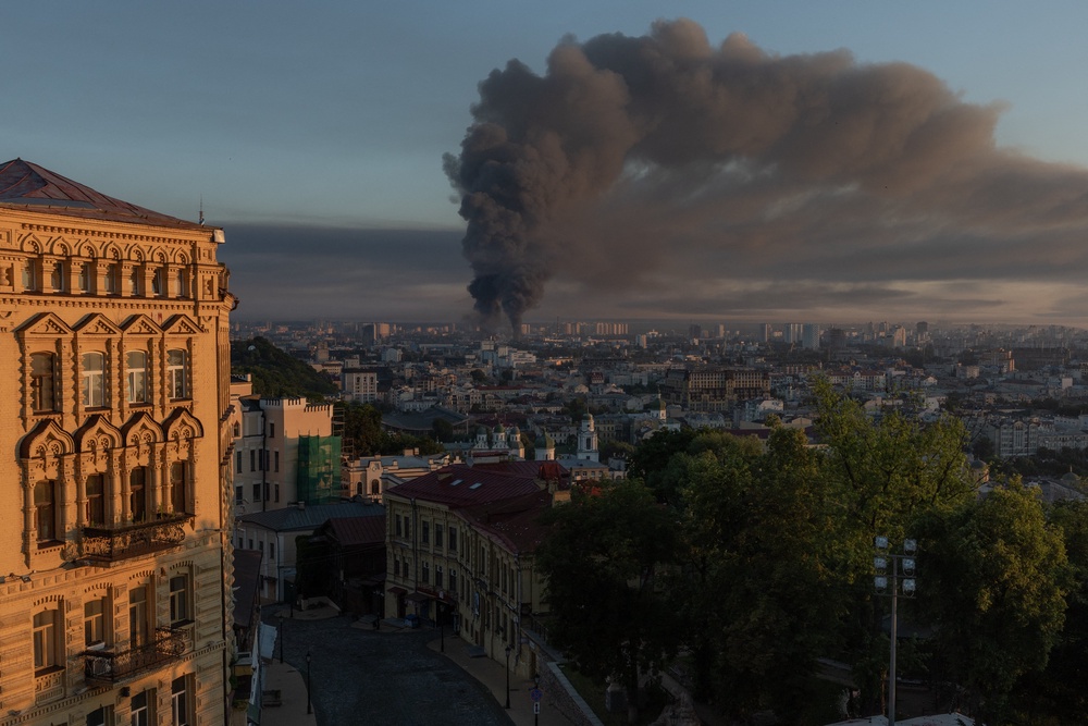 Smoke rises over the city following a Russian air attack on Kyiv (AFP/Getty)