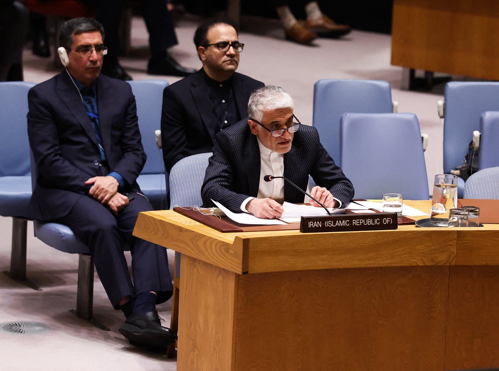 Amir-Saeid Iravani, Iran's Permanent Representative to the United Nations, speaks at a Security Council meeting at UN headquarters in New York (AFP/Getty)