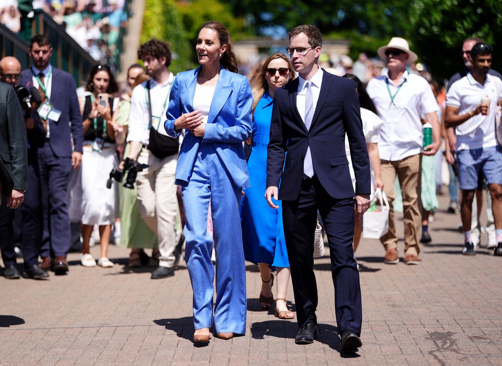 The Princess of Wales opted for a blue linen suit (Adam Davy/PA) (PA Wire)