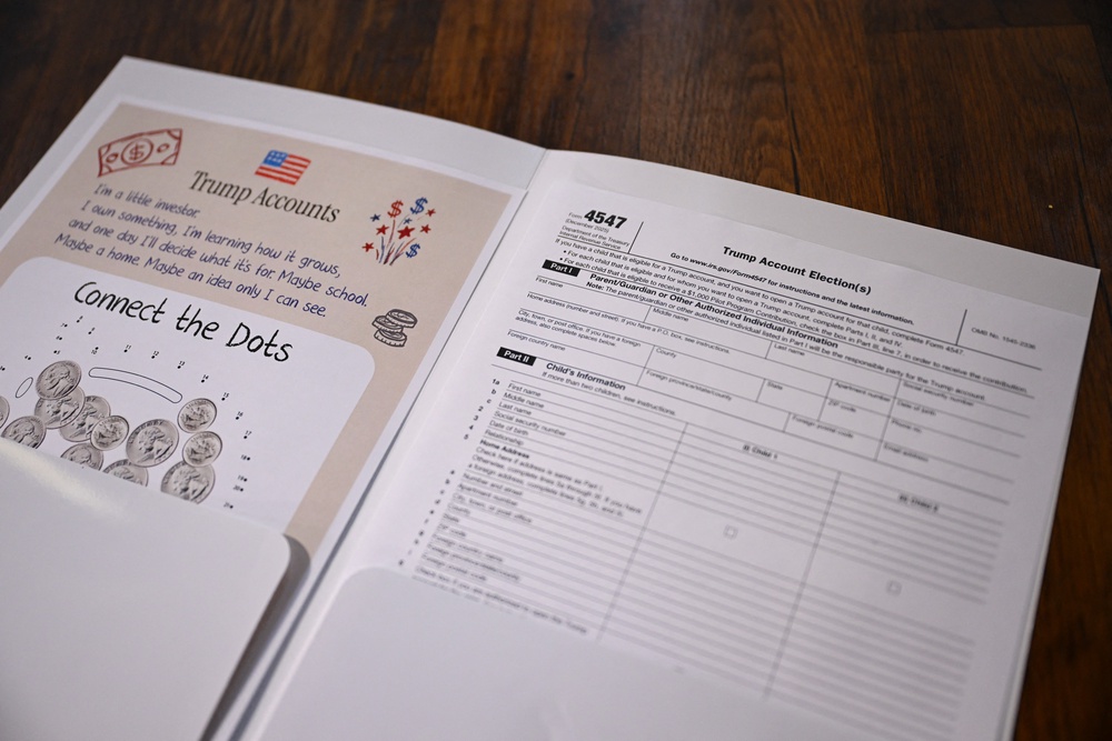 IRS Form 4547 for Trump Account Elections is displayed for a photograph during a ‘Trump Accounts Tour’ (Patrick T. Fallon / AFP via Getty Images)