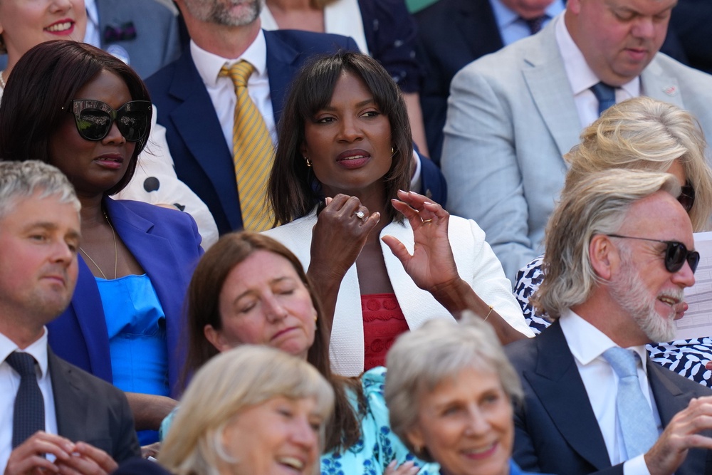 Denise Lewis watches the matches on centre court during the Wimbledon Tennis Championships (AP)