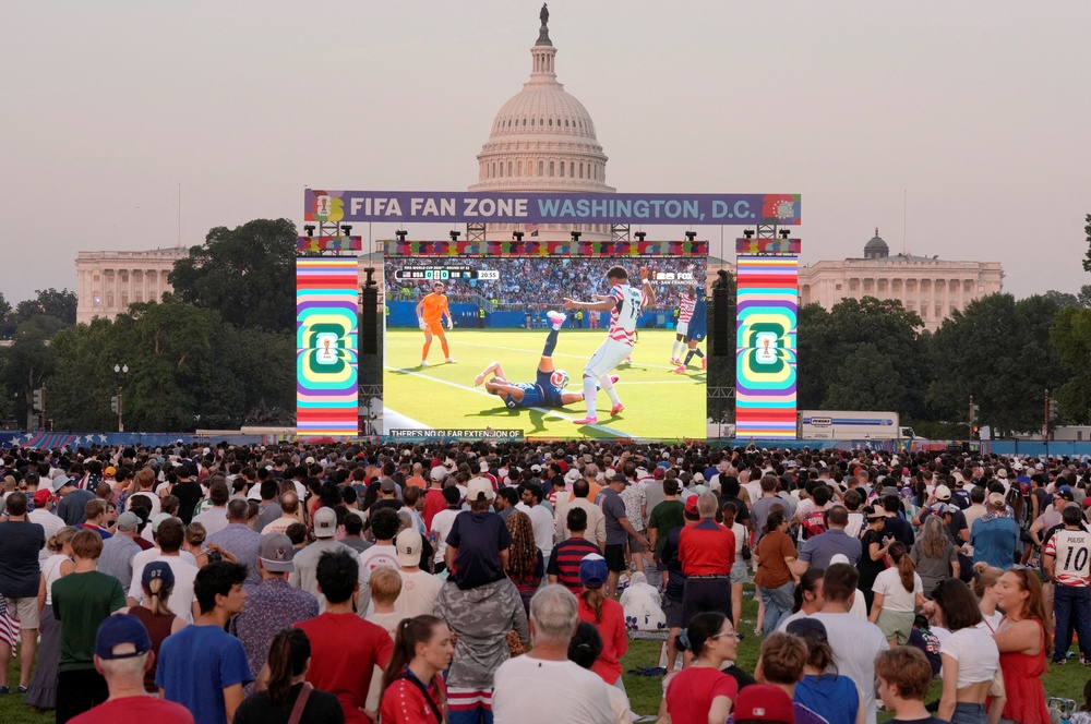 Photos show what appears to be thousands of people turning up to watch the US-Bosnia game on a large jumbo screen set up in front of the Capitol Building (Reuters)