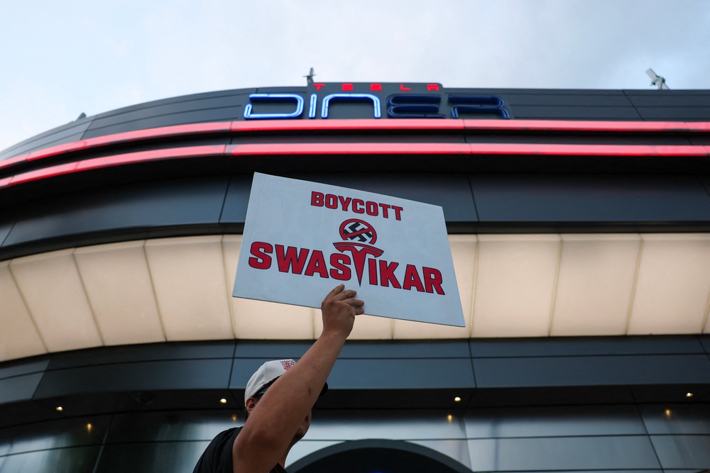 A protester hold a sign during the 