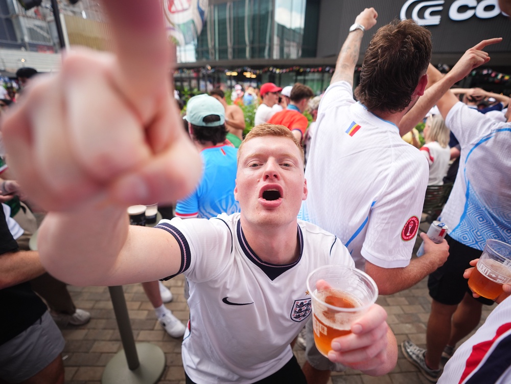 England fans celebrate in a bar near the Atlanta Stadium in Atlanta, Georgia, following England’s victory against DR Congo at the 2026 Fifa World Cup (James Manning/PA) (PA Wire)