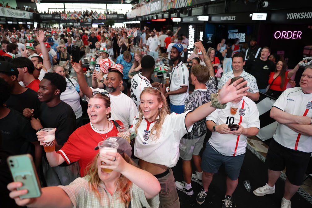 Fans watch a screening of the Fifa World Cup match between England and the DR of Congo at Boxpark Wembley, London (Steven Paston/PA) (PA Wire)