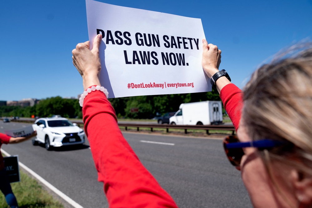 Kathi Crowe, a volunteer with the Kentucky chapter of the gun violence prevention group Moms Demand Action, told local news in reaction to the skit, ‘Like many who live here, I found this unbelievably disturbing’ (AFP via Getty Images)