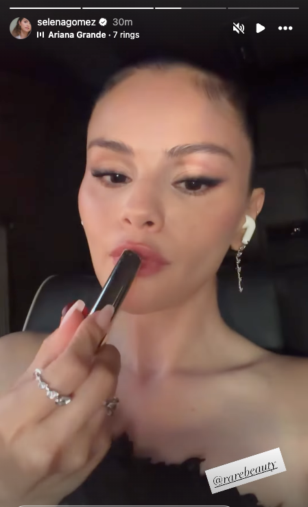 Selena Gomez shared a video of herself applying lipstick in a car hours before her best friend Taylor Swift's rehearsal dinner (Instagram)