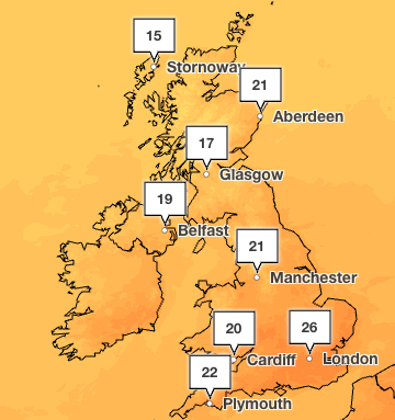 Temperatures will be a hot in the capital but more variable across the country on Saturday (Met Office)