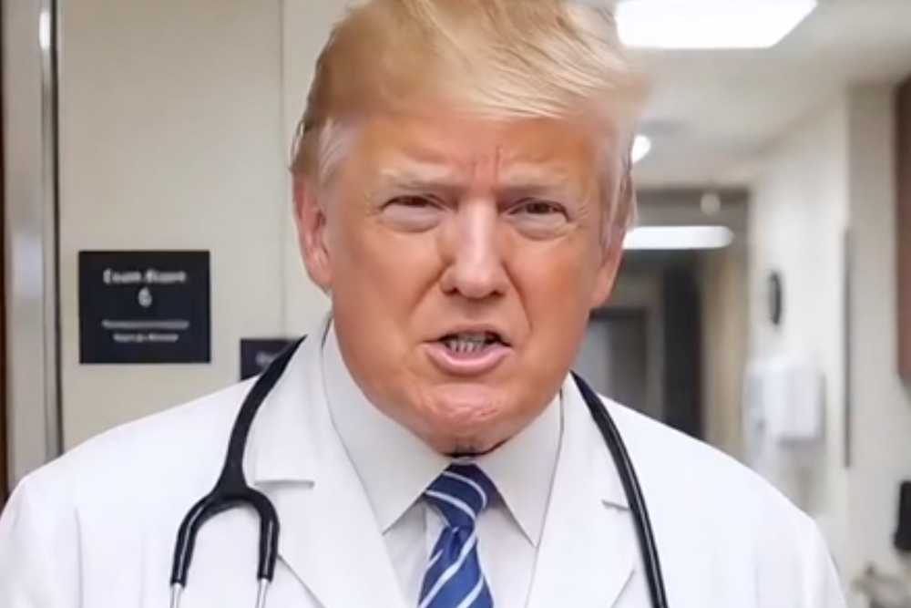 President Donald Trump appeared as a doctor in a Truth Social video posted this week, claiming a number of high-profile celebrities had been stricken with ‘Trump Derangement Syndrome’ (@realDonaldTrump/Truth Social)