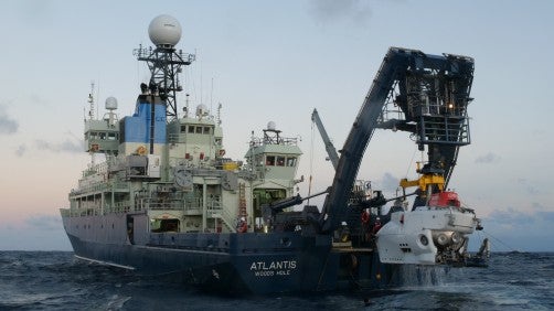 HOV Alvin being recovered to the research vessel Atlantis (Woods Hole Oceanographic Institution)