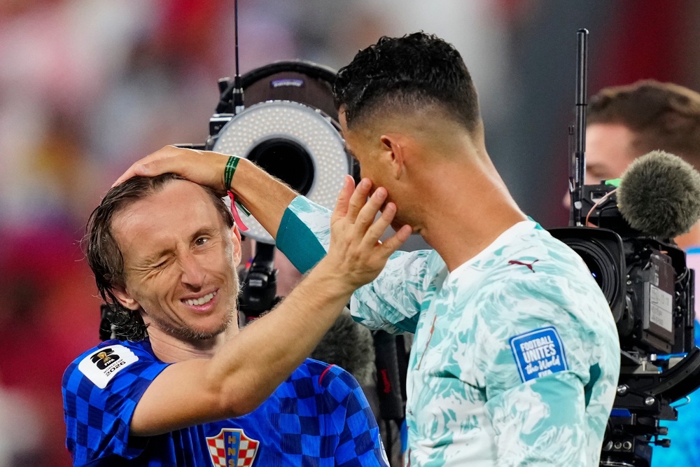 Portugal's Cristiano Ronaldo with former Real Madrid teammate Luka Modric of Croatia (AP)