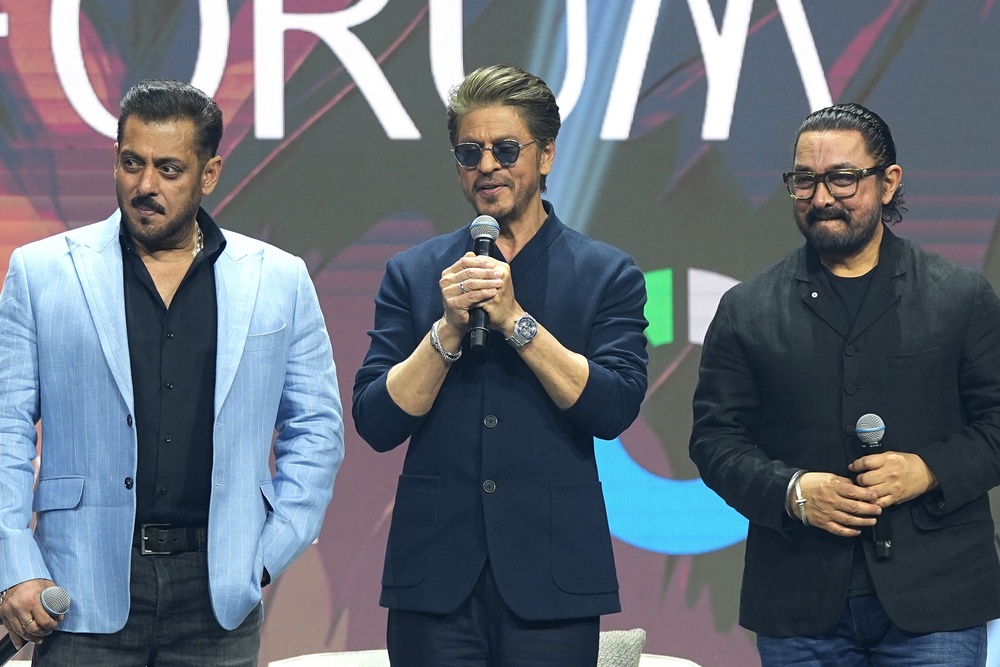 Aamir Khan (right) is often referred to as one of Hindi cinema’s ‘three Khans,’ alongside Shah Rukh Khan (centre) and Salman Khan (left) (Getty)