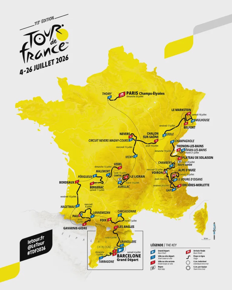 Tour de France 2026 route map (ASO)