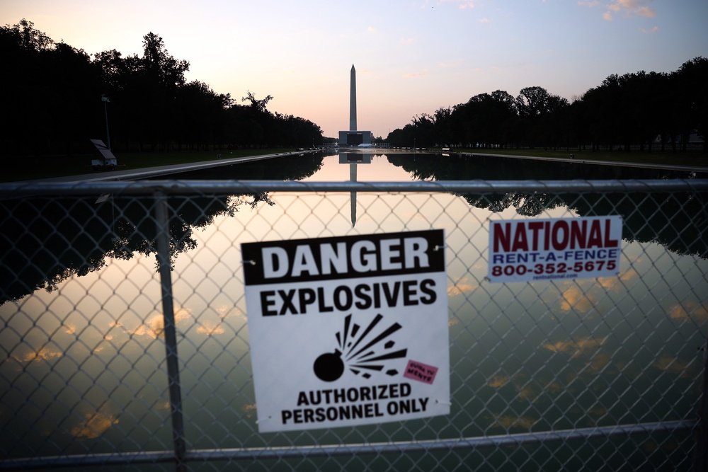 In recent days, the Reflecting Pool has been fenced off in preparation for Fourth of July celebrations  and amid a heightened concern about alleged vandalism among administration officials (Getty)