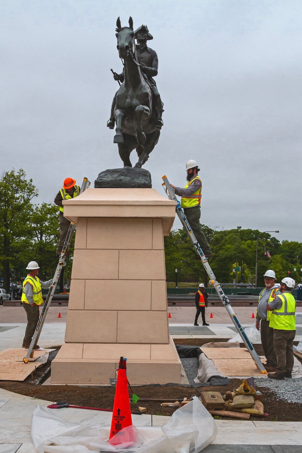 National Park Service workers installed the statue of Rodney in Freedom Plaza in April, a project that reportedly cost upwards of half a million dollars (@SecretaryBurgum, X)