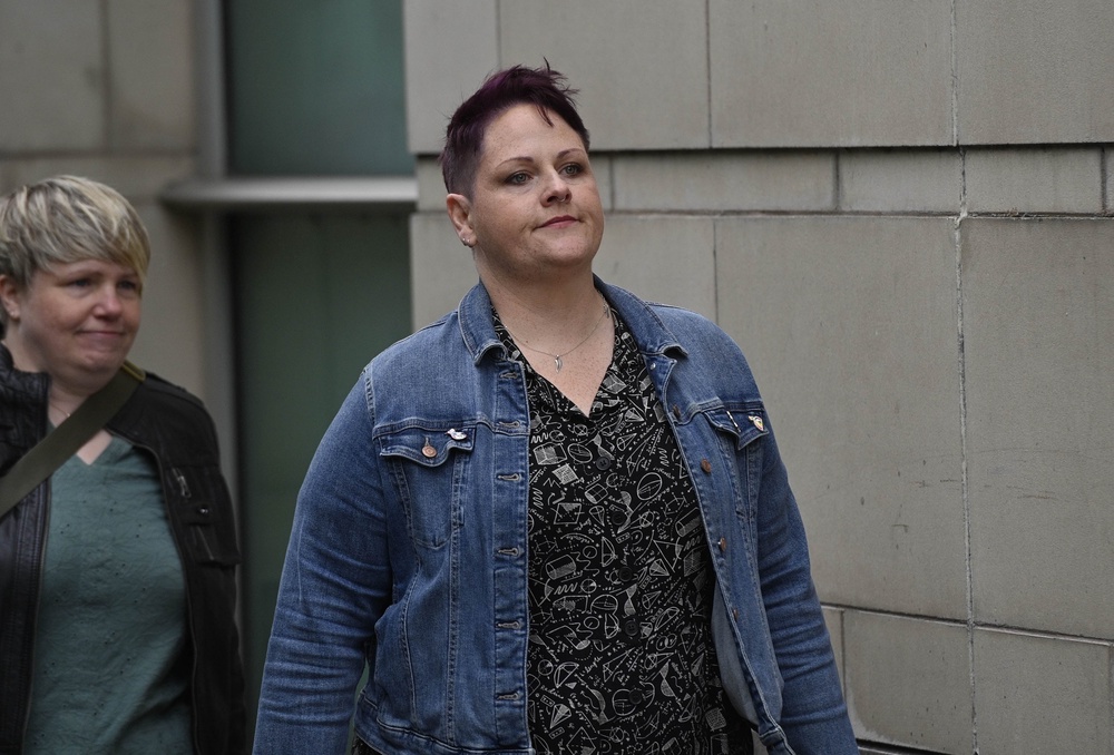 Lyra Mckee’s partner Sara Canning outside Belfast Crown Court (PA) (PA Wire)