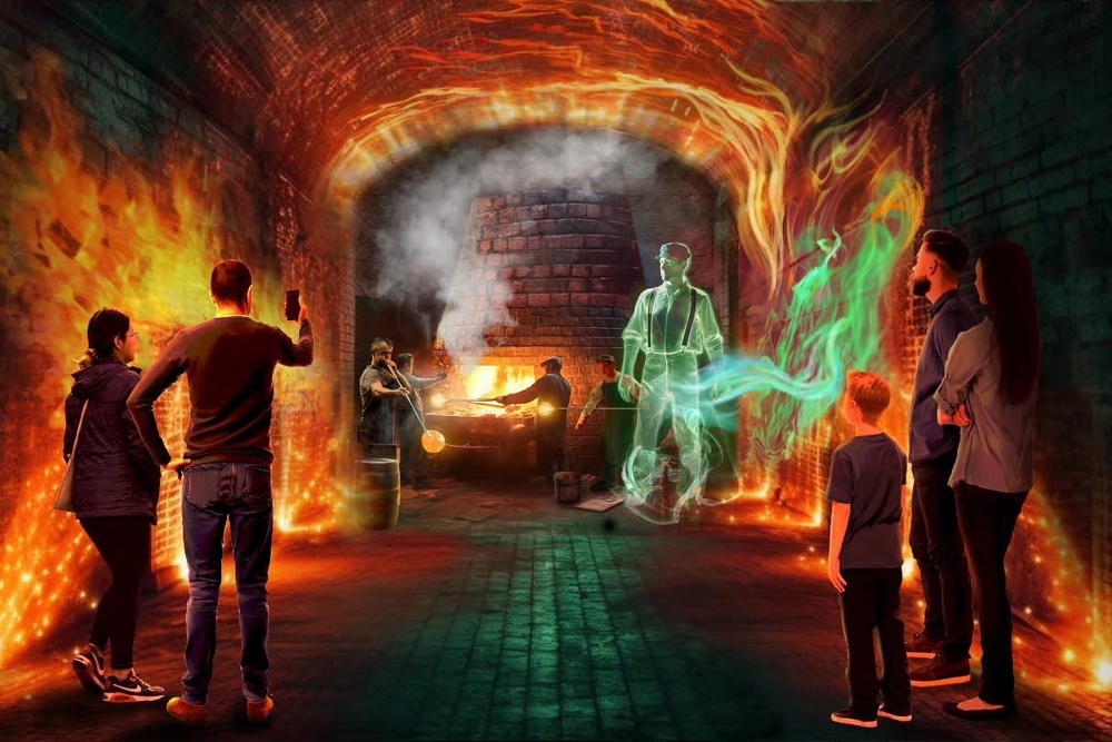 An artist’s rendering of the glass tunnel experience (SimWorks)