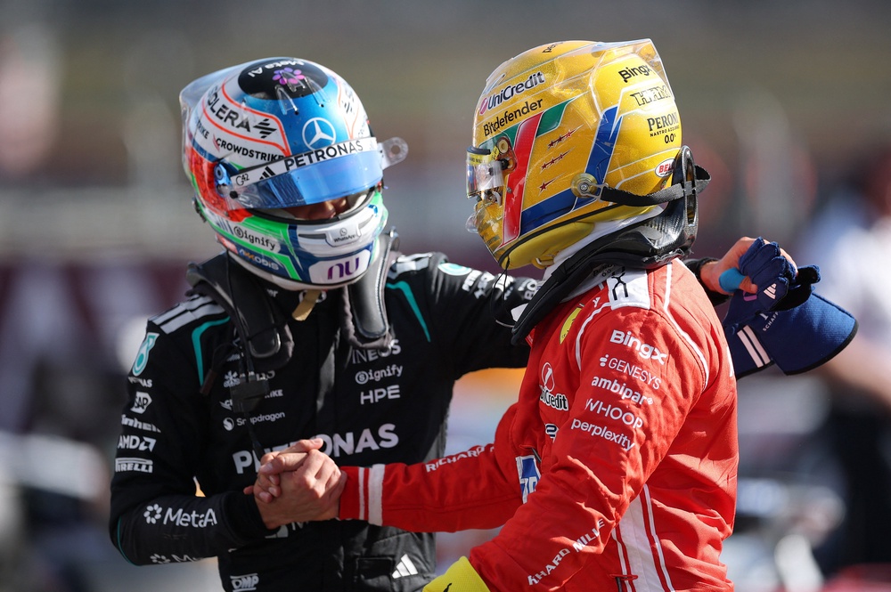 Hamilton (right) is on pole position for Saturday's sprint race ahead of Kimi Antonelli (Reuters)