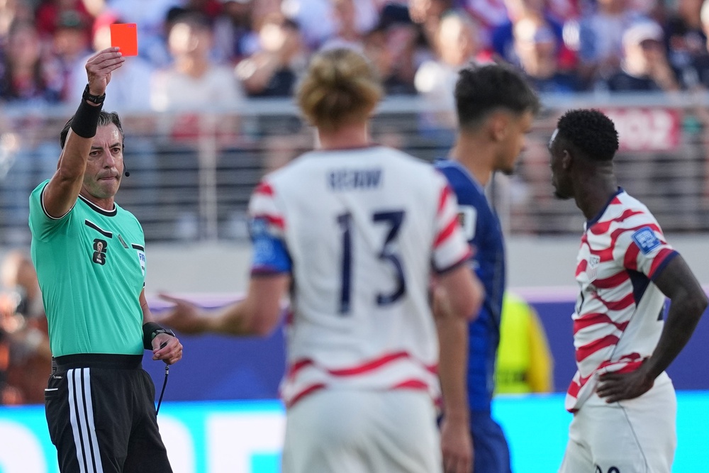 Folarin Balogun was sent off against Bosnia and Herzegovina (AP)