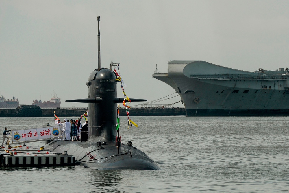 INS Khanderi is seen during its commissioning ceremony into the Indian navy in Mumbai (AFP via Getty)