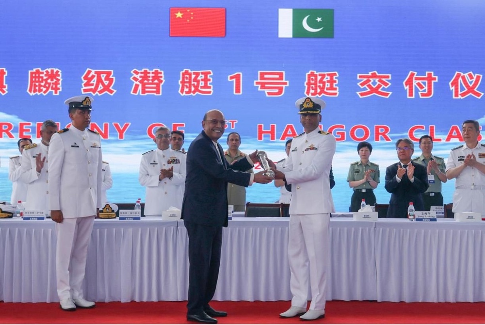 Pakistani president Asif Ali Zardari at the commissioning ceremony of the PNS Hangor in Sanya, China (X/Pakistan Navy)