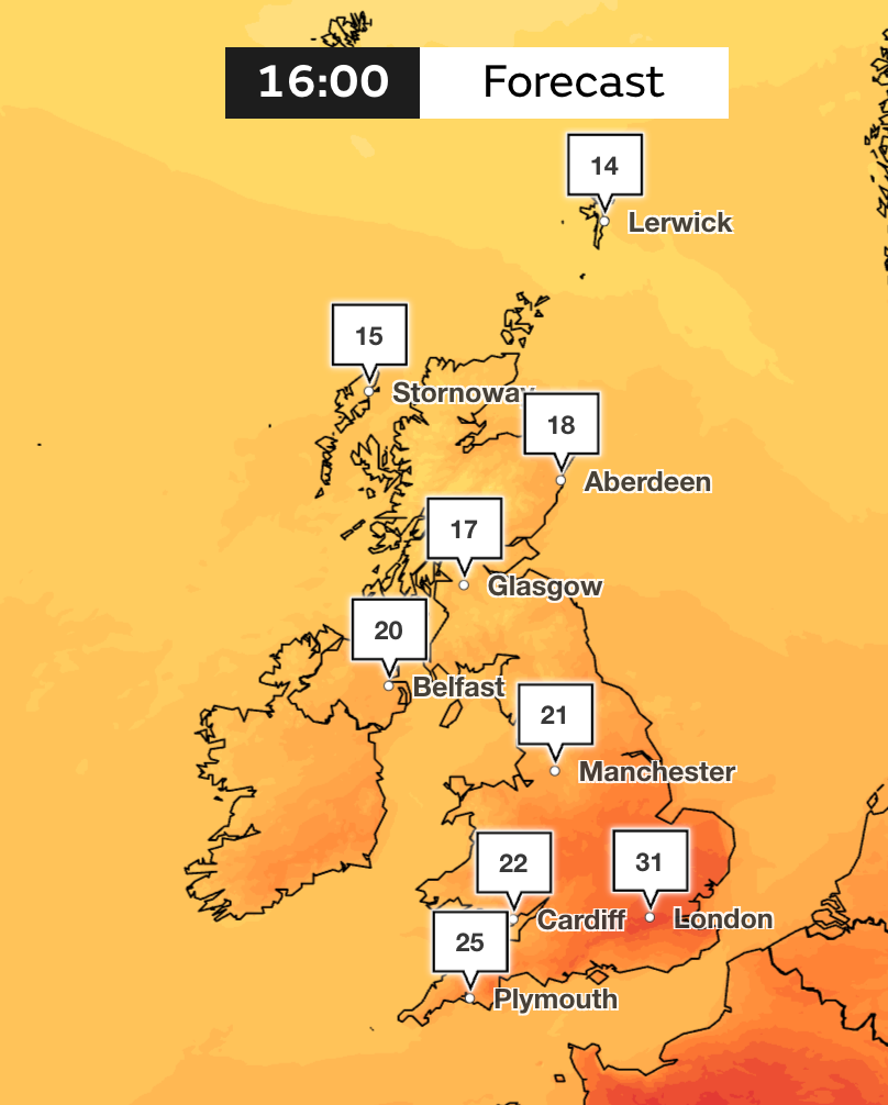 The mercury is set to soar to 31C on Monday afternoon (Met Office)