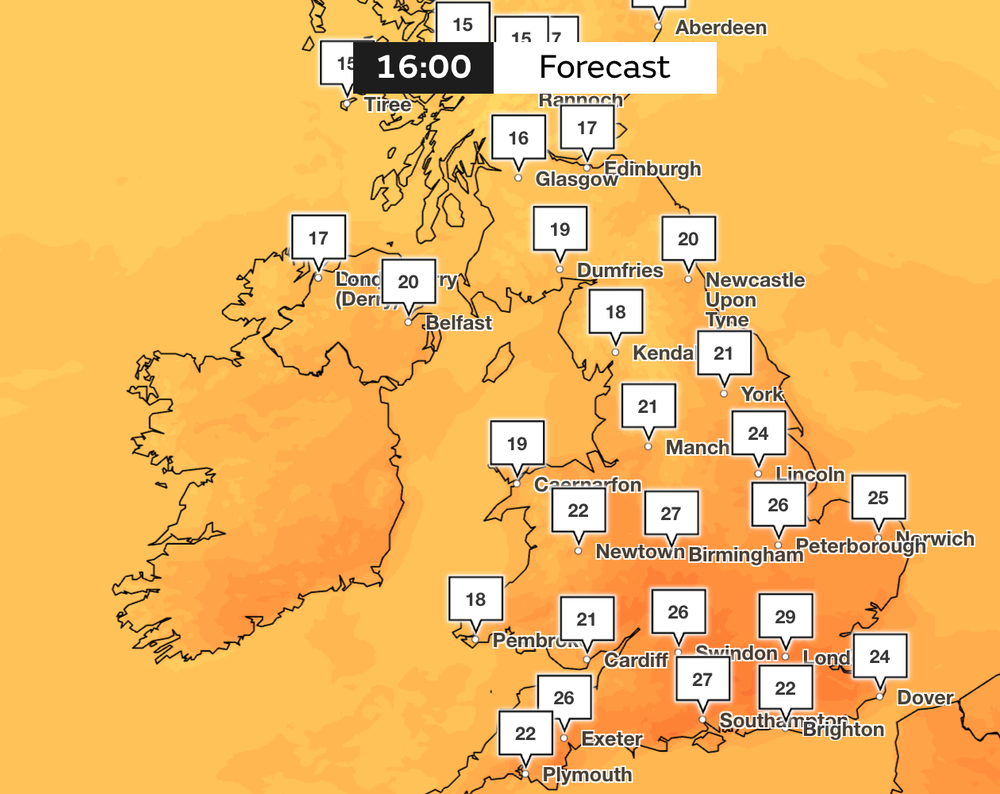 Highs of 29C are expected in London on Sunday (Met Office)