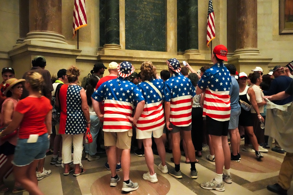 People wait to view the Declaration of Independence that gave birth to a nation 250 years ago (Julia Demaree Nikhinson/AP) (AP)