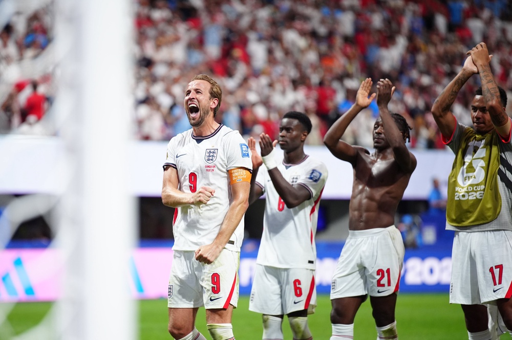 England’s Harry Kane celebrates following the round of 32 win over the Democratic Republic of Congo (Bradley Collyer/PA) (PA Wire)