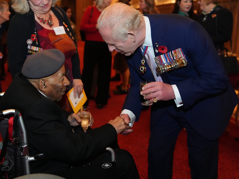 The King meets Gilbert Clarke at a reception for veterans on November 11 2025 (Jonathan Brady/PA) (PA Archive)