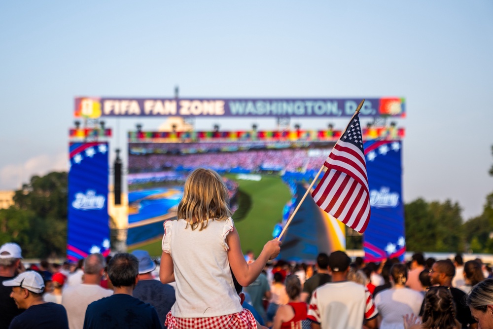 Attendees at a watch party for a World Cup soccer match between the United States and Bosnia Wednesday, July 1, 2026, in Washington (AP Photo/Allison Robbert)