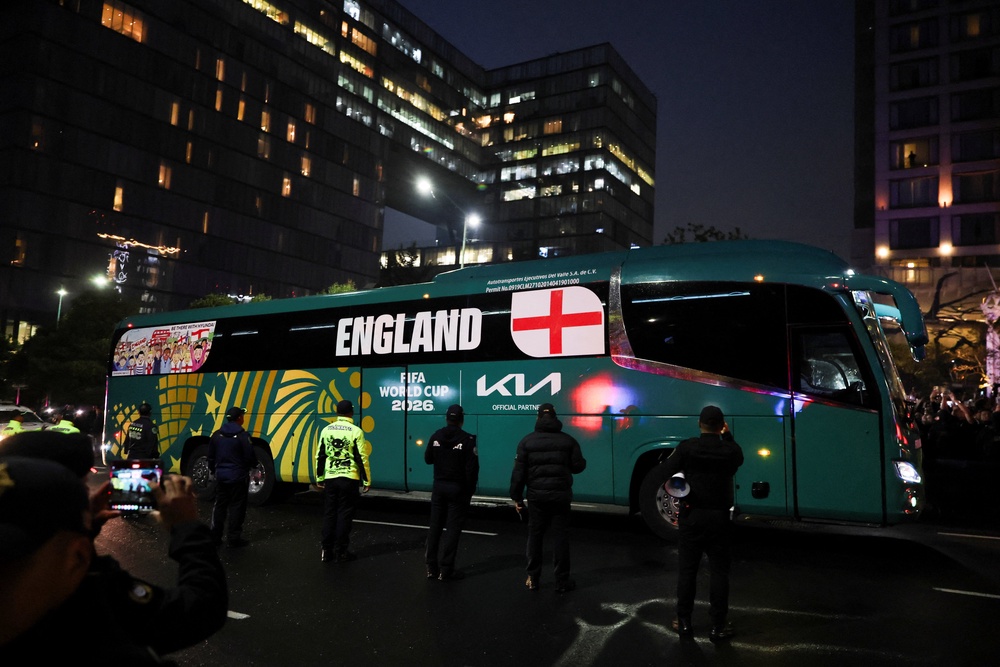 The England National Team Bus arrives at their hotel in Mexico City (Reuters)