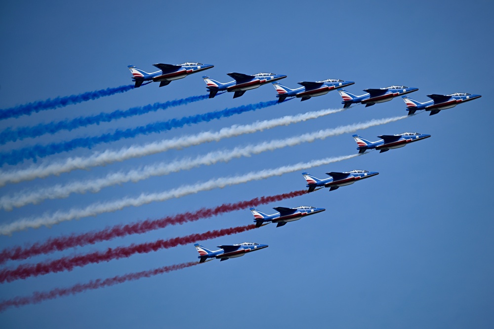 Military aircraft fly overhead during an International Naval Review in New York Harbor on July 04, 2026 in New York City (Getty Images)