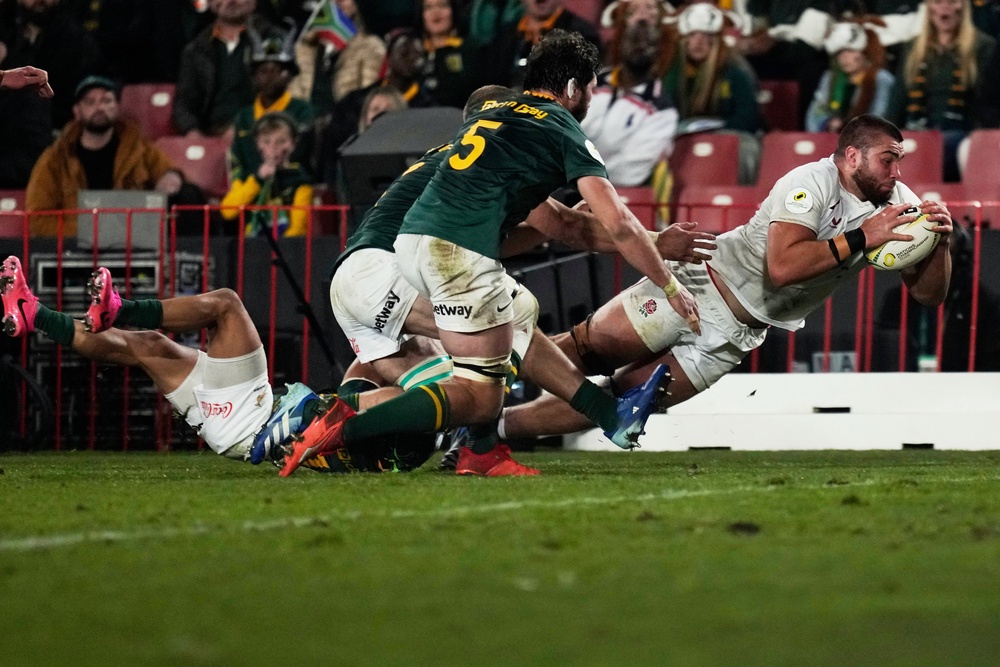 England’s hopes of a comeback were raised by this try from George Martin, right (AP/Themba Hadebe) (AP)