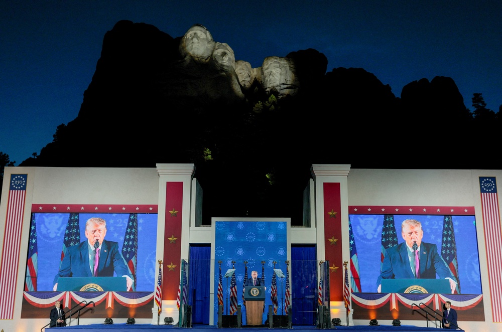 President Trump railed against communism in his pre-Fourth of July speech at Mount Rushmore Friday evening (Reuters)