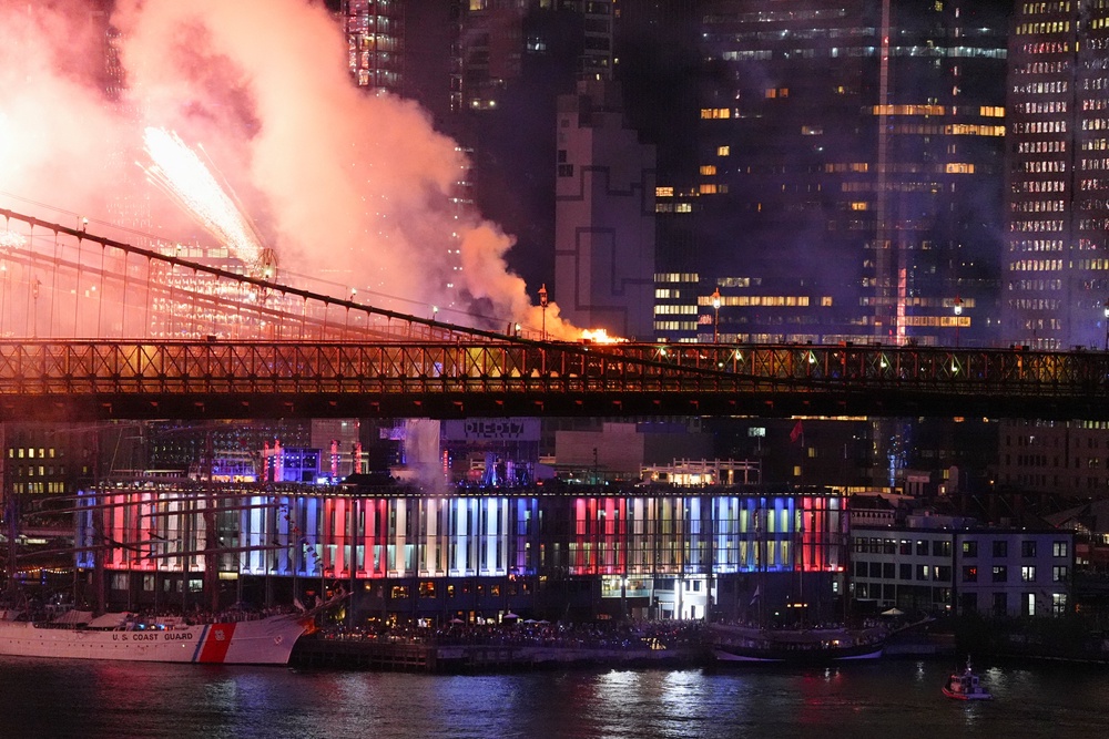Images showed flames and smoke billowing from the middle of the iconic bridge (Reuters)